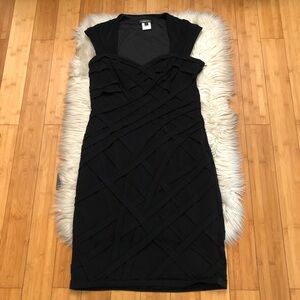 Tadashi Shoji Crisscross Squiggles Stretchy Fitted Black Cocktail Mini Dress XL